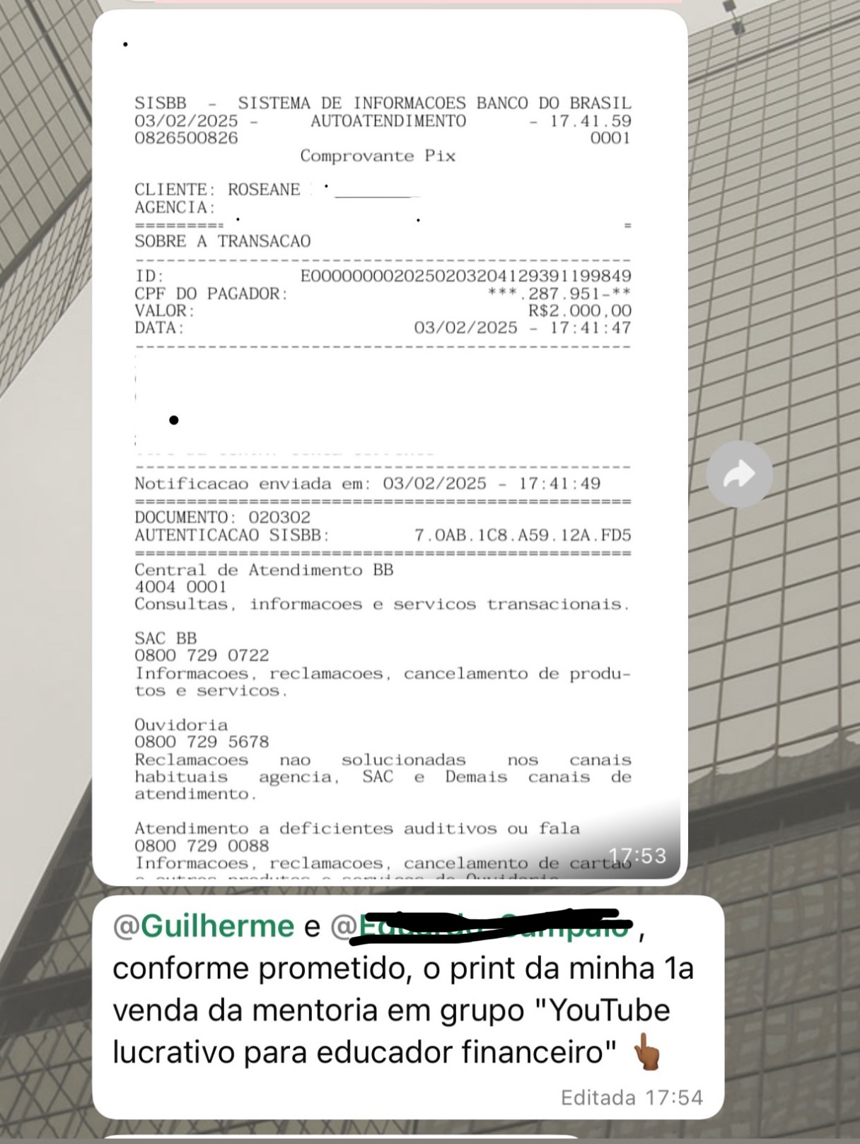 Resultado aluno — primeira venda da mentoria